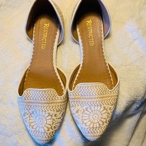 White Patterned Embroidered Loafers
